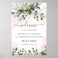 Blush Greenery Dusty Blue Wedding Welcome Sign XL