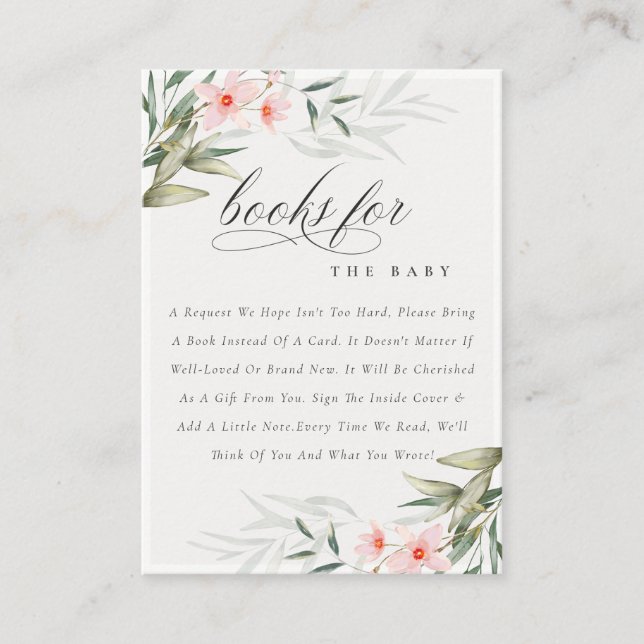 Blush Greenery Floral Books for Baby Shower Enclosure Card (Front)