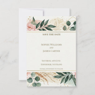 Blush Greenery Save The Date Card
