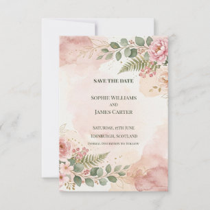 Blush Greenery Save The Date Card