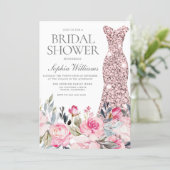 Blush & Greenery Wedding Dress Gown Bridal Shower Invitation (Standing Front)