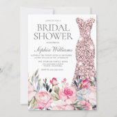 Blush & Greenery Wedding Dress Gown Bridal Shower Invitation (Front)