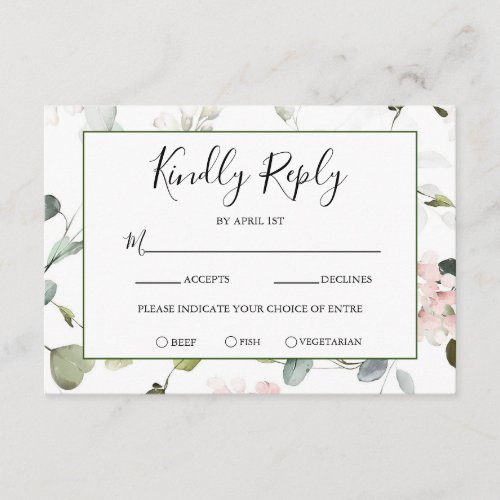 Blush Greenery Wedding RSVP Card