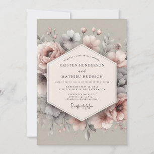 Blush Grey Ethereal Bloom Wedding Invitation
