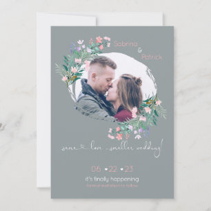 Blush-Grey Floral Paint Stroke Frame  Save The Date