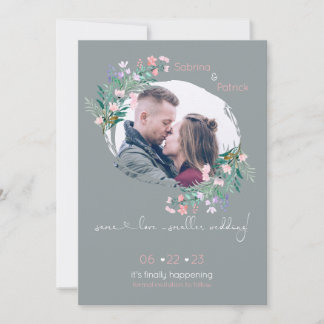 Blush-Grey Floral Paint Stroke Frame  Save The Date