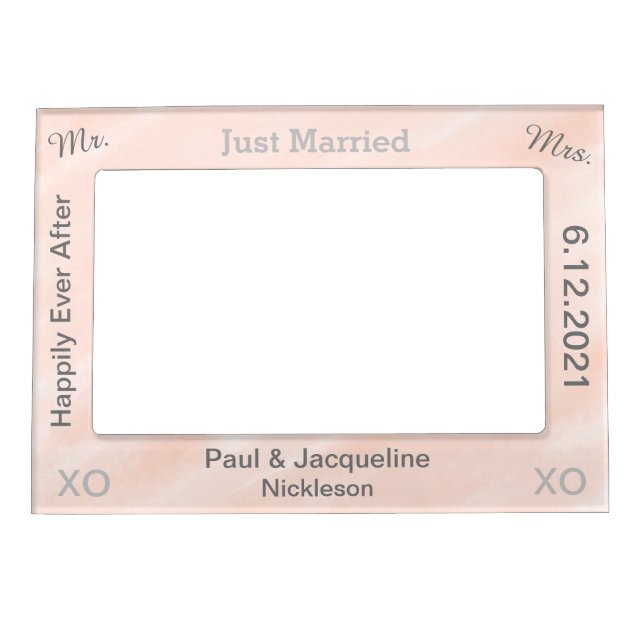 Blush Grey Just Married Wedding Magnetic Frames (Front)