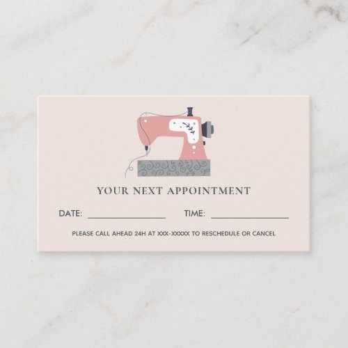 BLUSH GREY PINK SEWING MACHINE TAILOR APPOINTMENT BUSINESS CARD