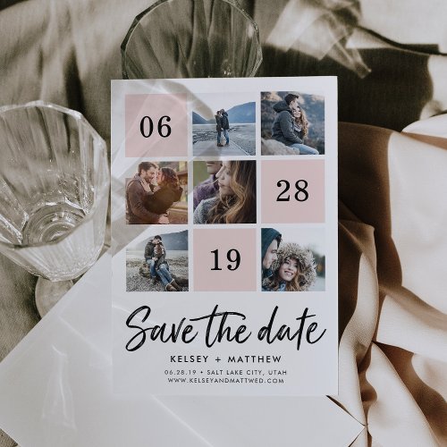 Blush Grid Collage  Photo Save the Date