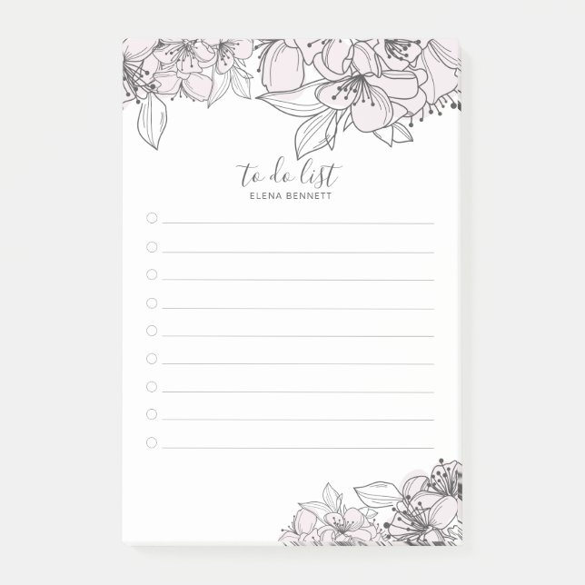 Blush Hand Drawn Flowers Botanical Post-It Notes (Front)