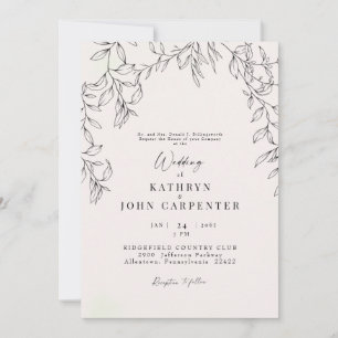 Blush Hand-drawn Foliage Bride Parents Wedding Invitation