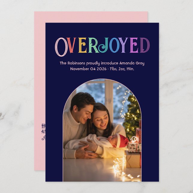 Blush Harmony Xmas Baby Birth Announcement Photo (Front/Back)