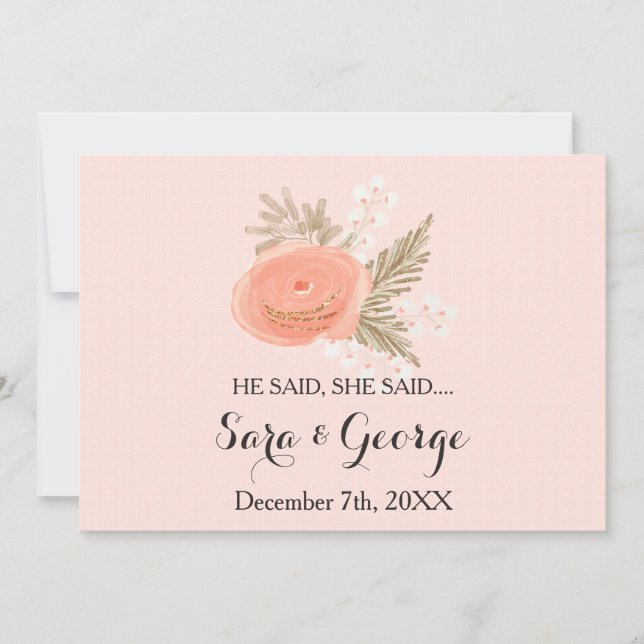 blush He said, She said bridal shower game card (Front)