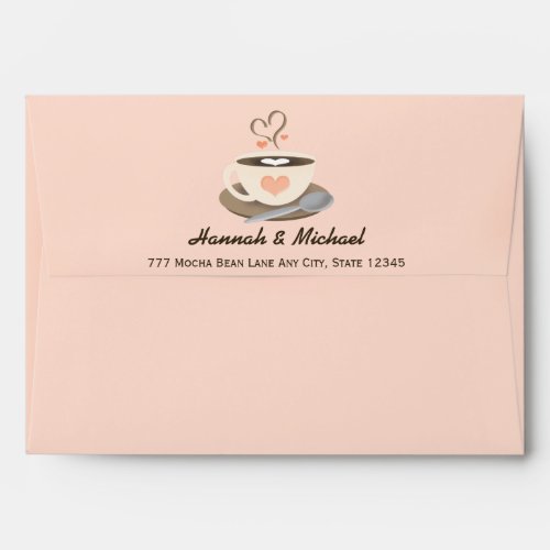 Blush Heart Coffee Cup Wedding Envelope