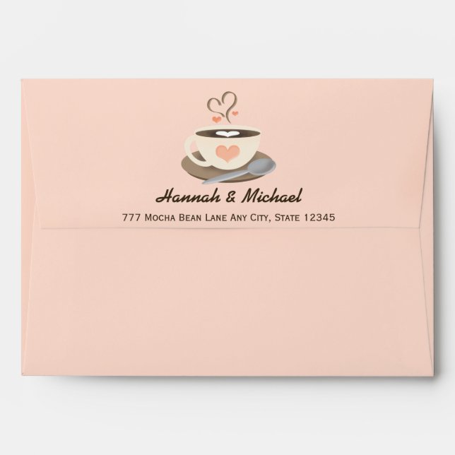 Blush Heart Coffee Cup Wedding Envelope (Back (Top Flap))