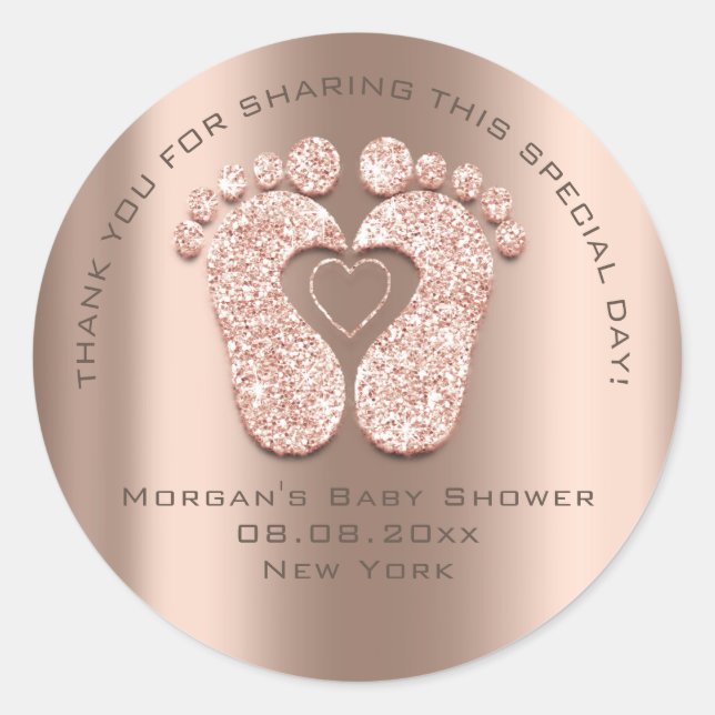 Blush Heart Feet Baby Shower Favor Gift Thank You Classic Round Sticker (Front)