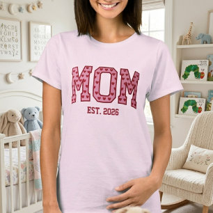 Blush Heart Mom Est Year Varsity Lettering Design T-Shirt