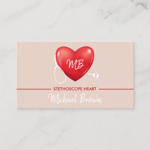 Blush Heart Nurse Doctor Logo Stethoscope Business Card