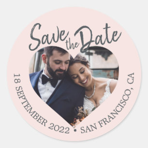 Blush Heart Photo Save The Date Classic Round Sticker