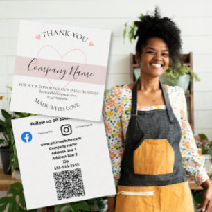 Blush Heart QR Code Small Business Thank You Square Business Card