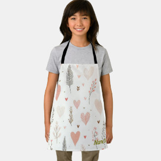 Blush Hearts & Botanical Seamless Pattern Apron