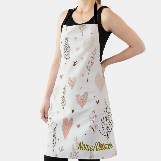 Blush Hearts & Botanical Seamless Pattern Apron (Insitu)