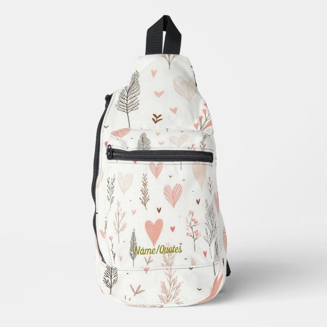 Blush Hearts & Botanical Seamless Pattern Sling Bag (Front)