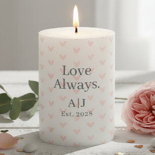 Blush Hearts Love Always Year Established Pillar Candle