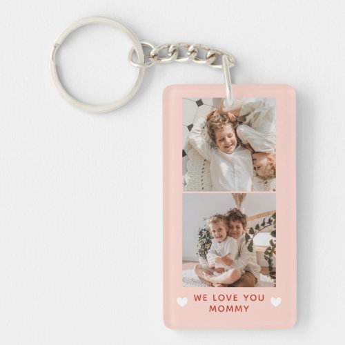 Blush Hearts Two Square Photos We Love You Mommy Keychain