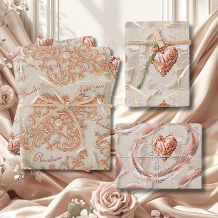 Blush Heirloom Heart Pattern Loving Keepsake Wrap Wrapping Paper Sheets