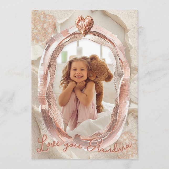 Blush Heirloom Heart Photo Frame Loving Keepsake Holiday Card (Front)