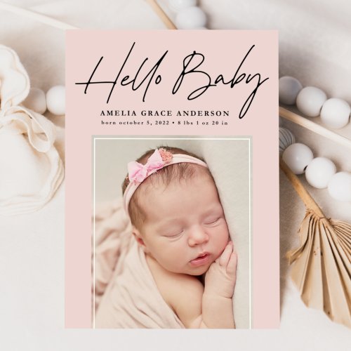 Blush Hello Baby 2 Photo Birth Announcement