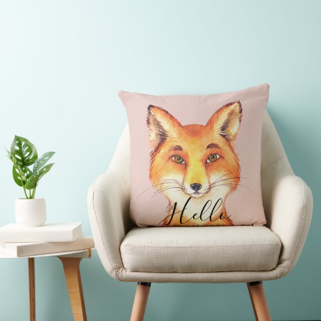 Blush Hello Fox Throw Pillow (Chair)