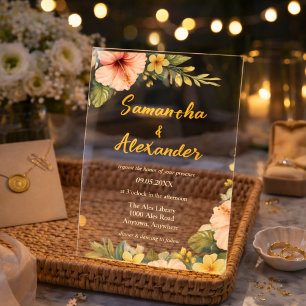 Blush Hibiscus Tropical Floral Acrylic Invitations