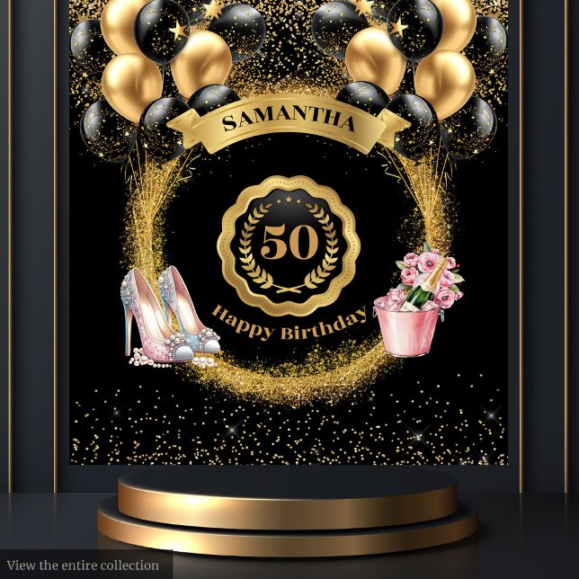 Blush High Heels Gold Balloons 50th Birthday Party Tapestry (Blush High Heels Gold Balloons 50th Birthday Party Tapestry)