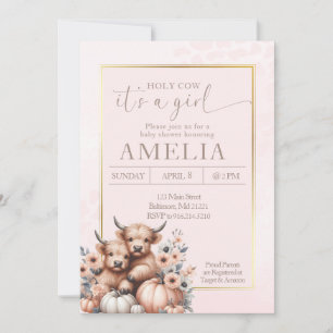 Blush Highland cow its a girl pumpkin Invitation