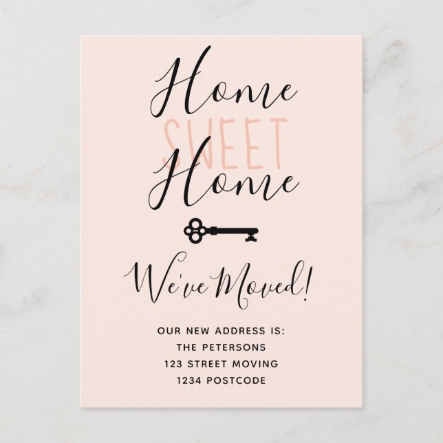 Blush home sweet home key moving announcement (Front)