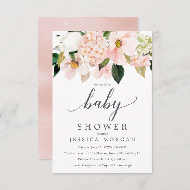Blush Hydrangea Baby Shower Invitation Card (Front/Back)
