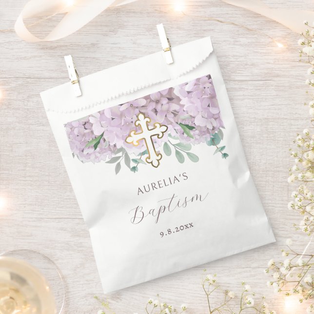 Blush Hydrangea Baptism Favor Bag (Clipped)