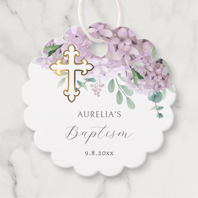 Blush Hydrangea Baptism Favor Tags (Front)