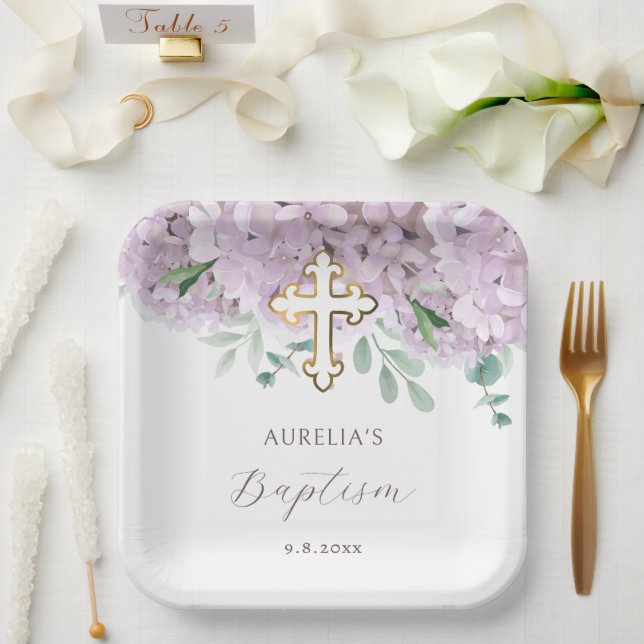 Blush Hydrangea Baptism Paper Plates (Wedding)