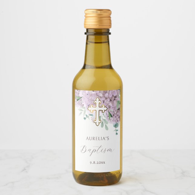 Blush Hydrangea Baptism Wine Label (Front)