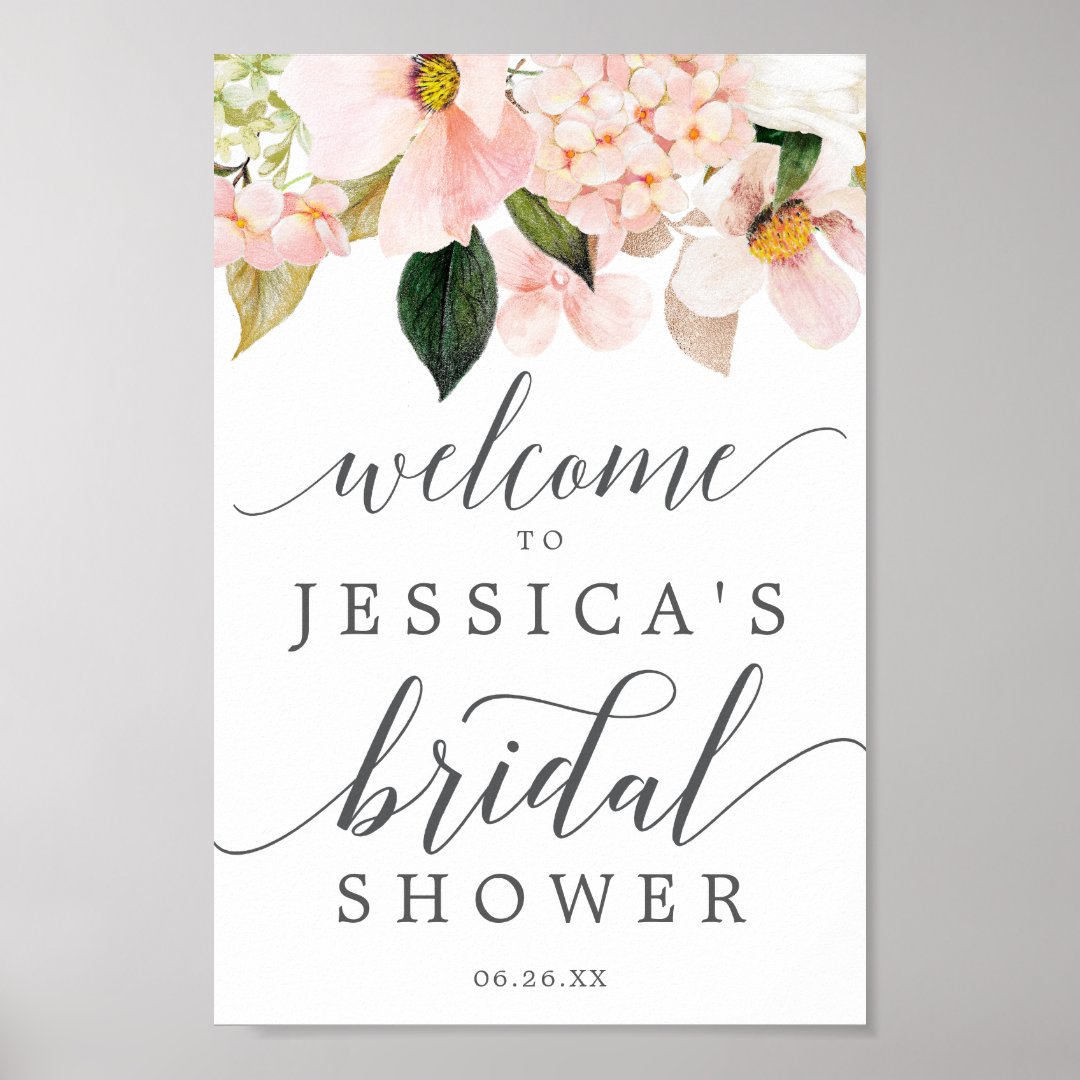 Blush Hydrangea Bridal Shower Welcome Sign | Zazzle