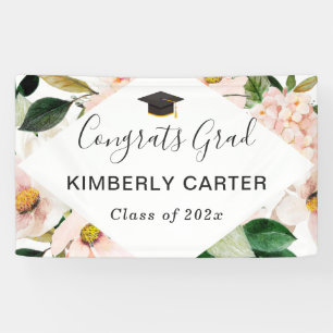 Blush Hydrangea Floral Graduation Banner