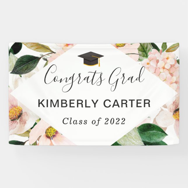 Blush Hydrangea Floral Graduation Banner (Horizontal)
