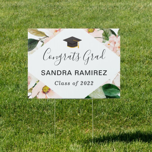 Blush Hydrangea Floral Graduation Sign (Insitu)