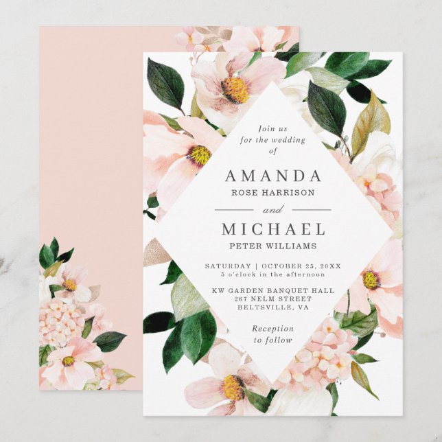 Blush Hydrangea Floral Wedding Invitation (Front/Back)