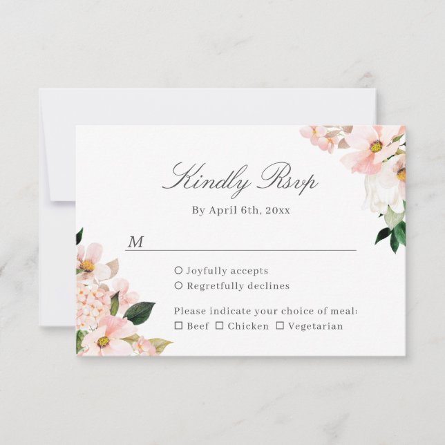 Blush Hydrangea Floral Wedding RSVP Card (Front)
