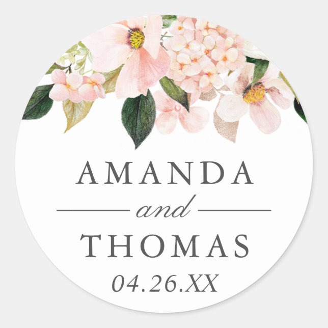 Blush Hydrangea Floral Wedding Sticker (Front)