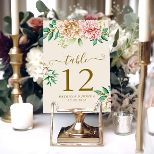 Blush Hydrangea Floral Wedding Table Number Card
